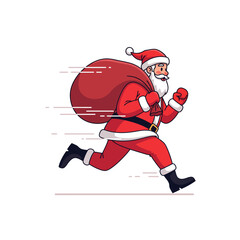 Santa Claus Running with Gift Bag — Dynamic Flat Cartoon Vector