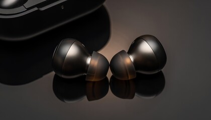 Wireless Earbuds Black Compact In-ear Headphones on Reflective Surface