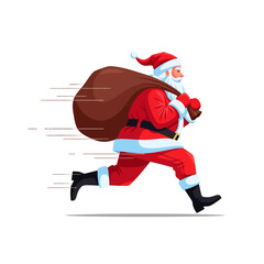 Santa Claus Running with Gift Bag — Dynamic Flat Cartoon Vector