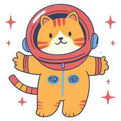 Kawaii Chubby Cat Astronaut Floating in Space Sticker | Cute Space Cat with Helmet and Galaxy Reflection | Adorable Astronaut Kitty Surrounded by Stars and Sparkles | Chubby Cat in Space Suit Floating