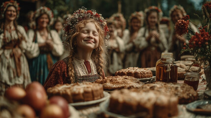 Fototapeta premium Join us as we celebrate the vibrant culture of Slavic villages through a delightful array of traditional foods and joyful gatherings that bring the community together!