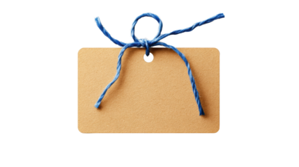 Brown Tag with Blue String on Transparent Background