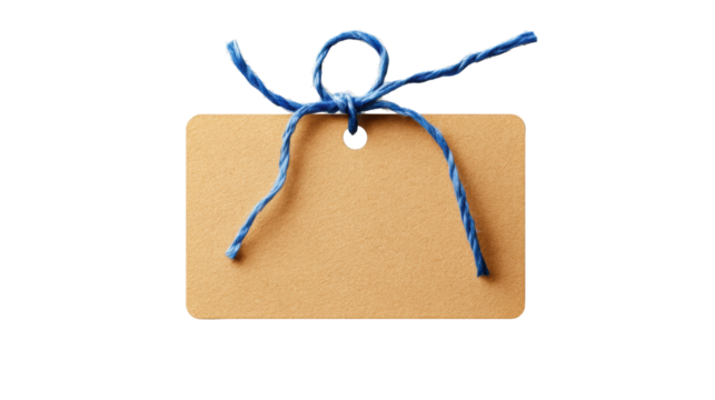 Brown Tag with Blue String on Transparent Background