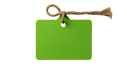 Green Tag with Rope on Transparent Background