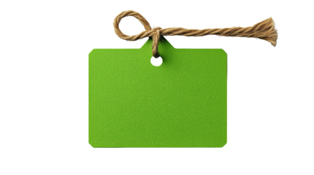 Green Tag with Rope on Transparent Background