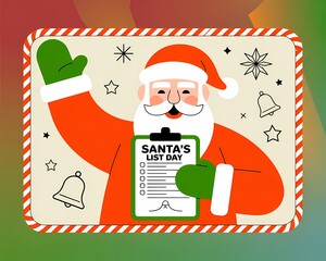 Santas list day with santa claus isolated on white background illustration