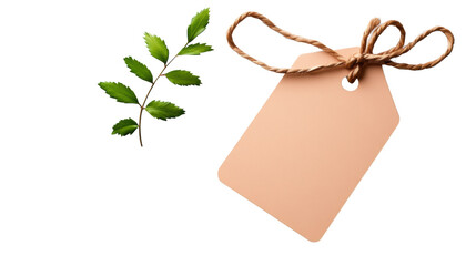 Tag with Twine and Leaf on Transparent Background