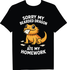 Sorry my bearded dragon ate my homework tshirt design with a funny bearded dragon illustration, great for students and reptile enthusiasts