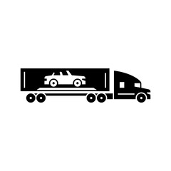car hauler glyph icon. car trailer solid black illustration.