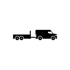 van with equipment trailer glyph icon. equipment trailer solid black illustration.
