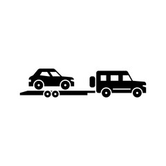 truck with car trailer glyph icon. car trailer solid black illustration.