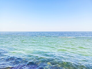 Unsurpassed multi-colored palette of the sea blue of the Black Sea coast on a clear sunny day.