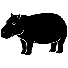 A silhouette of a standing hippo on transparent background