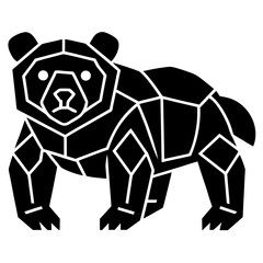 Geometric bear in black and white art on transparent background silhouette