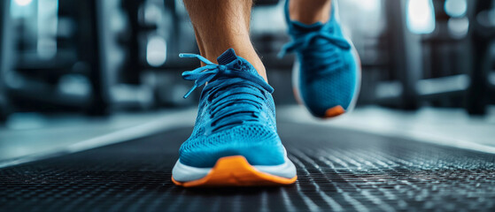 Feet in sports shoes on a running track, symbolising an active lifestyle and participation in sports. Suitable for topics related to fitness, health, and motivation to exercise.