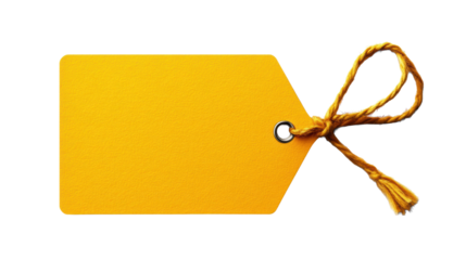 Yellow Tag with String Isolated on Transparent Background