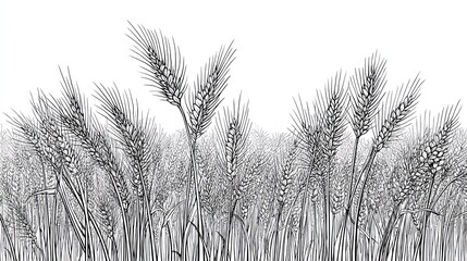 Detailed monochrome illustration of wheat field elements ready for harvest