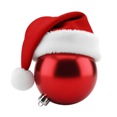 Shiny red Christmas ornament wearing Santa hat