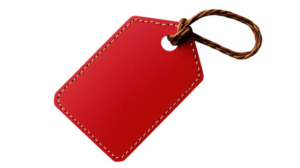 Red Tag with Twine on Transparent Background