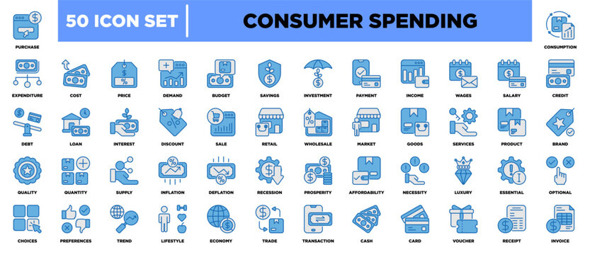 Consumer Spending Icon Sheet Blue Illustration