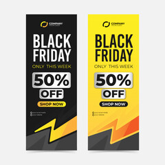 Black friday vertical banner template with yellow color