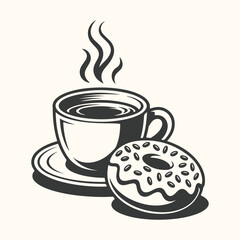 A steaming cup of coffee and a frosted donut with sprinkles, a classic breakfast or snack combination