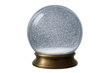Empty snow globe with falling glitter and snow base, christmas winter decoration with transparent background
