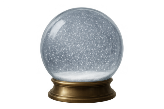 Empty snow globe with falling glitter and snow base, christmas winter decoration with transparent background