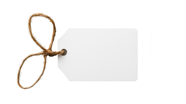 Blank Tag on Wooden Surface with Twine String on Transparent Background