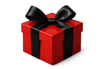 Fototapeta premium Red gift box wrapped with a black satin ribbon bow, symbolizing surprise, luxury, and special event presentations, on transparent background