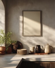 A white framed mirror is on a wall