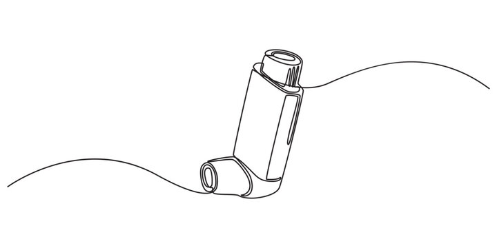 Single one line drawing an inhaler. Medical equipment concept. Continuous line draw design graphic vector illustration, Inhaler for asthmatics, salbutamol, Asthma inhaler, medical supplies, equipment.