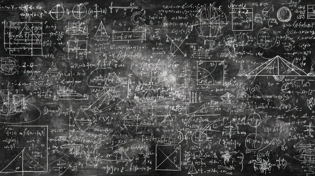 Complex Mathematical Formulas and Geometric Figures on Black Chalkboard Background for Educational Purposes - Powered by Adobe
