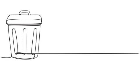 Recycling Bin continuous one line drawing illustration. One line drawing trash bin clean environment vector, One continuous line drawing of garbage container. Trash can, dustbin, recycle concept.
