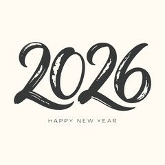 Happy new year 2026 text in brush stroke style, isolated on a cream background
