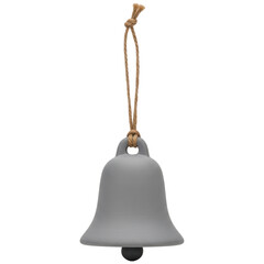 Minimalist grey decorative bell with natural rope hanger for festive decor.