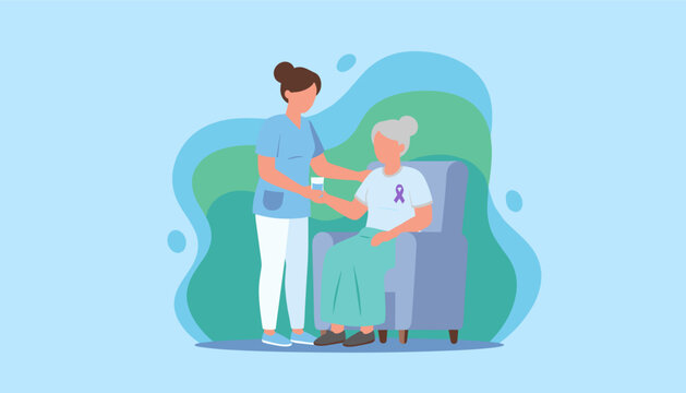 Caregiver helps senior woman take medicine Elder home care medical support and awareness