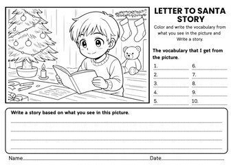 Letter to Santa story writing prompts for kids! Fun Christmas ELA worksheets with creative prompt worksheet and vocabulary practice to inspire joyful writing and imagination for grades 1–3 classrooms.