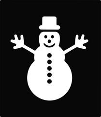 Minimal White Snowman Badge Icon with Raised Arms