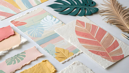 Tropical Leaf Motifs on Handmade Paper and Art Supplies craft