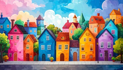 Naklejka premium Colorful painted homes on a cheerful street
