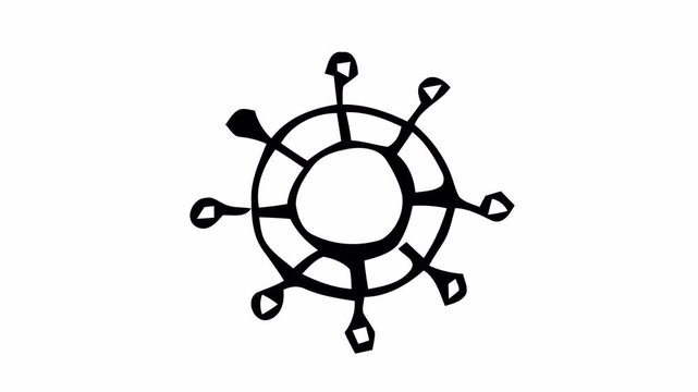 Hand-drawn doodle animation of a circular AI node hub, minimal black line sketch with alpha channel on transparent background.