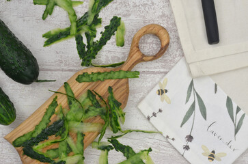 Where to throw away food leftovers, cucumber peelings. Environmental education in country kitchen:...