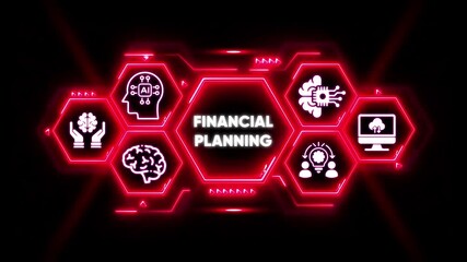 Financial Planning Technology Icons with AI and Brains on Hexagonal Network artificial intelligence - Powered by Adobe