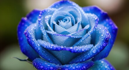 Beautiful blue rose with dew drops, a symbol of mystery and enchantment, captured in stunning detail