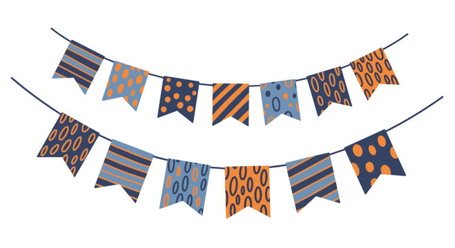 Vibrant celebration bunting flags in playful patterns, perfect for parties, events, and festive decorations adding instant cheer