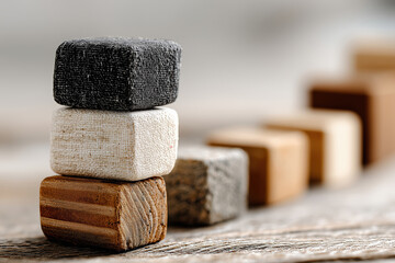 Wooden cubes in a row &mdash; small steps and building better habits concept.
