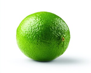 Single Bright Green Lime On White Background