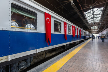 Fototapeta premium Izmir, Turkey; May 27, 2025; The historical Alsancak train station is one of the iconic structures of Izmir.