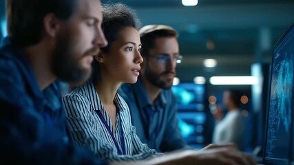 A team of technicians in a data center integrates AI automation tools screens showing machine learning models server racks humming a collaborative atmosphere AI automation - Powered by Adobe